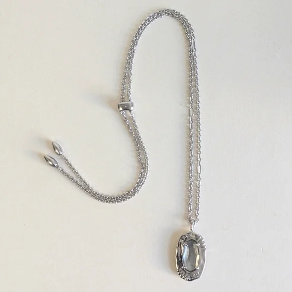 Kendra Scott Anna Gray Apatite Pendant Long Chain Necklace Cubic Zirconia Accent - Picture 4 of 11